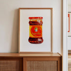 spicy chili crisp watercolor print, original watercolor design, framed wall art for modern interior