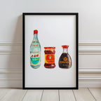 kikkoman soy sauce watercolor print, framed original watercolor design for kitchen wall decor
