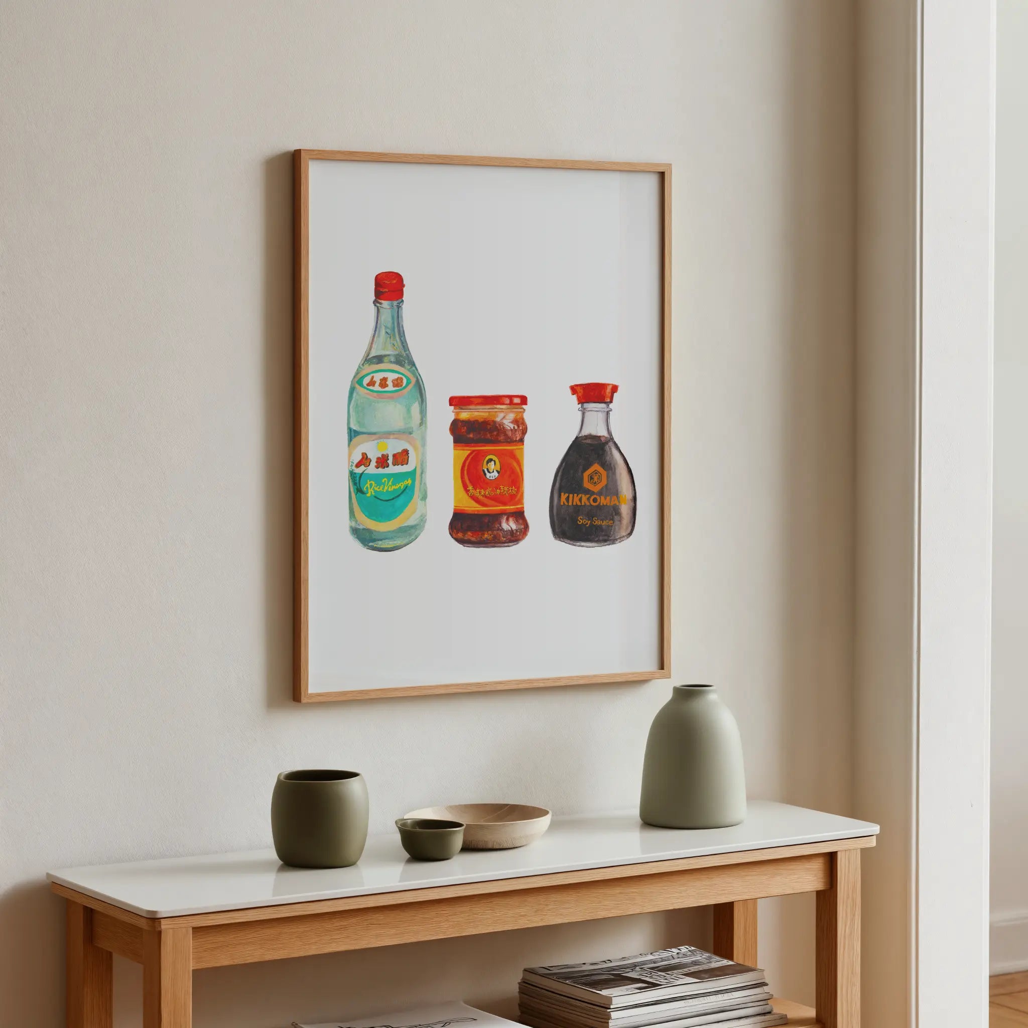 kikkoman soy sauce watercolor illustration art print for modern kitchen wall decor
