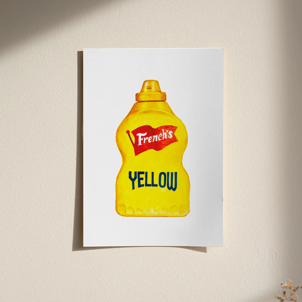 French's yellow mustard watercolor print, original watercolor design for kitchen wall decor