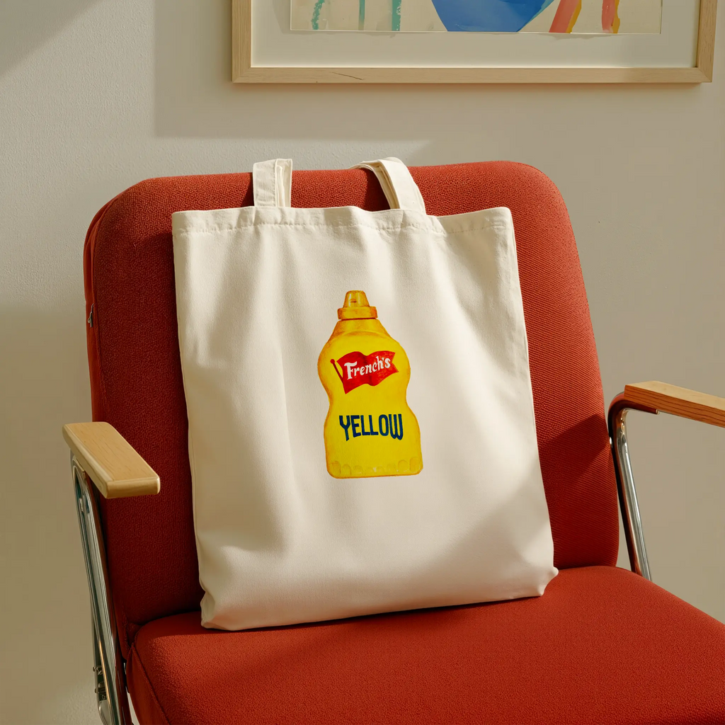 French’s yellow mustard watercolor illustration cotton tote bag for modern interior styling