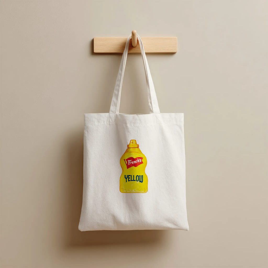 French’s yellow mustard watercolor illustration cotton tote bag for wall decor