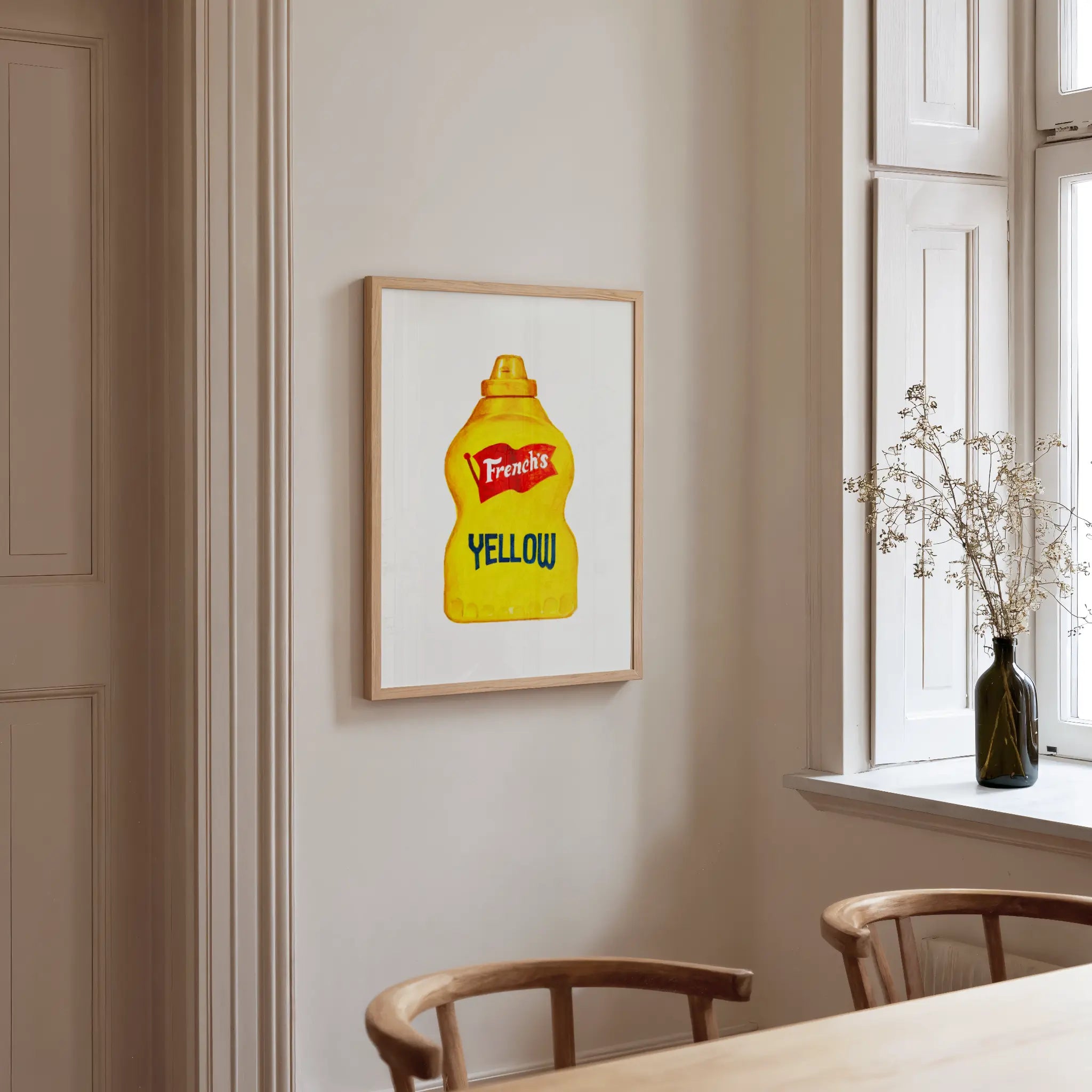 french’s yellow watercolor print, original watercolor design art print for kitchen wall decor