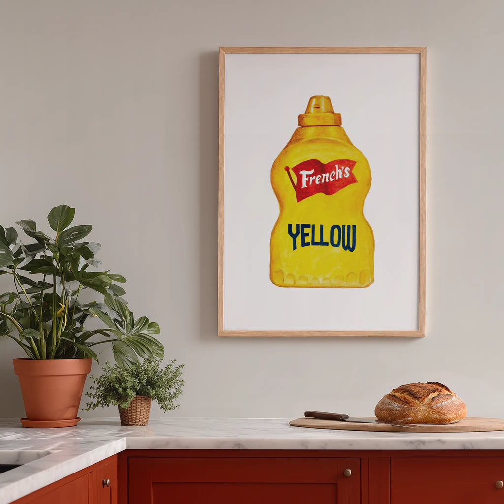 french's yellow mustard original watercolor design art print for kitchen wall decor