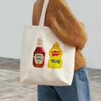 heinz ketchup and french's mustard watercolor illustration cotton tote bag for flat lay product view