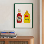 heinz ketchup and french's yellow mustard original watercolor design art print for modern interior wall art