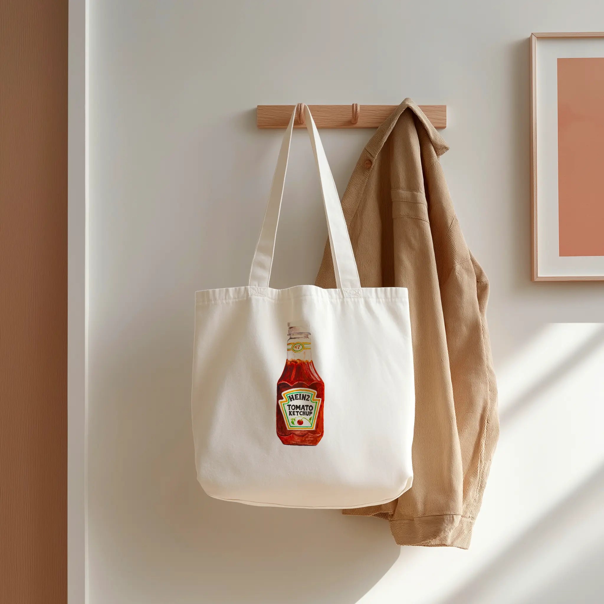 Heinz ketchup watercolor illustration tote bag for kitchen wall decor