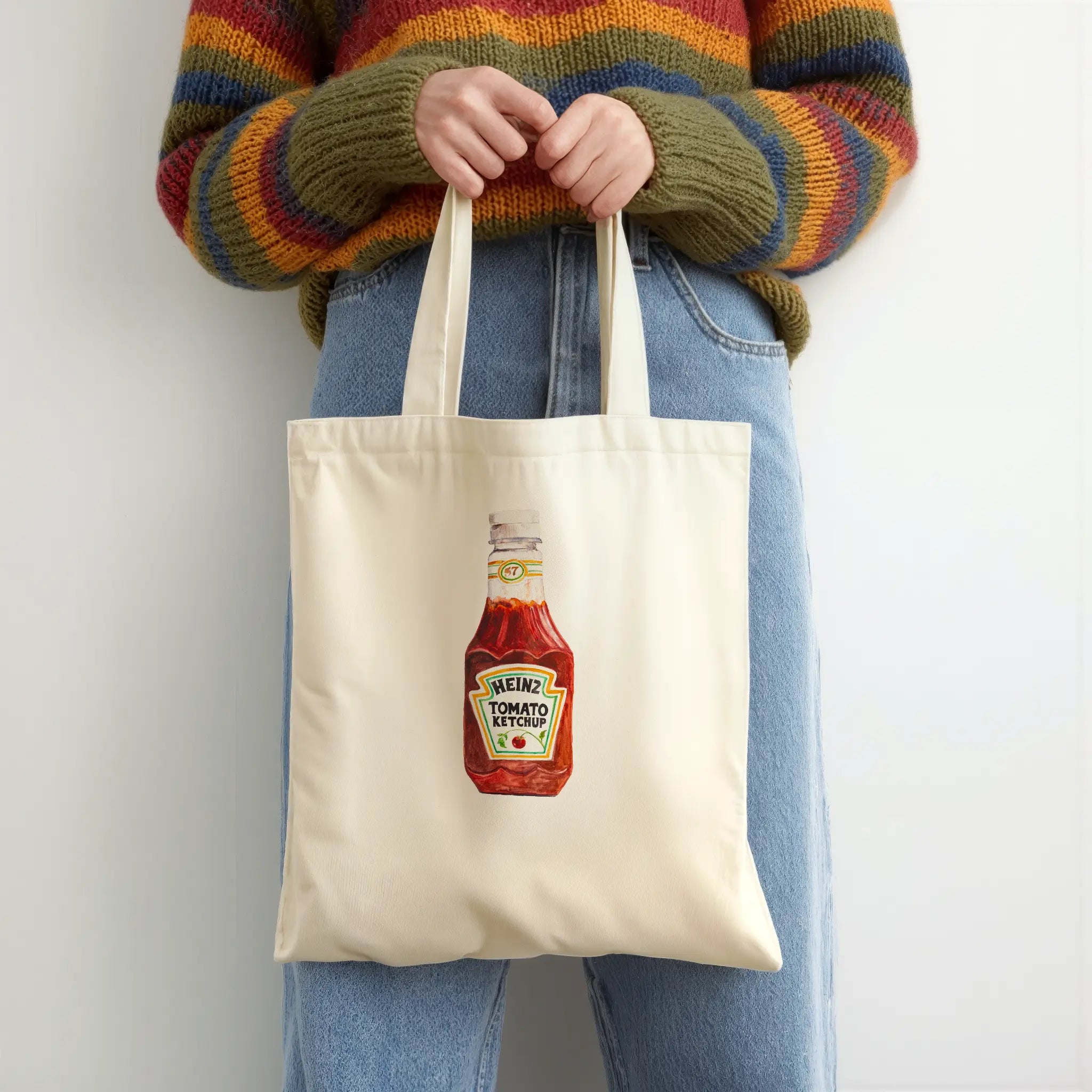 heinz ketchup watercolor illustration cotton tote bag for flat lay product view