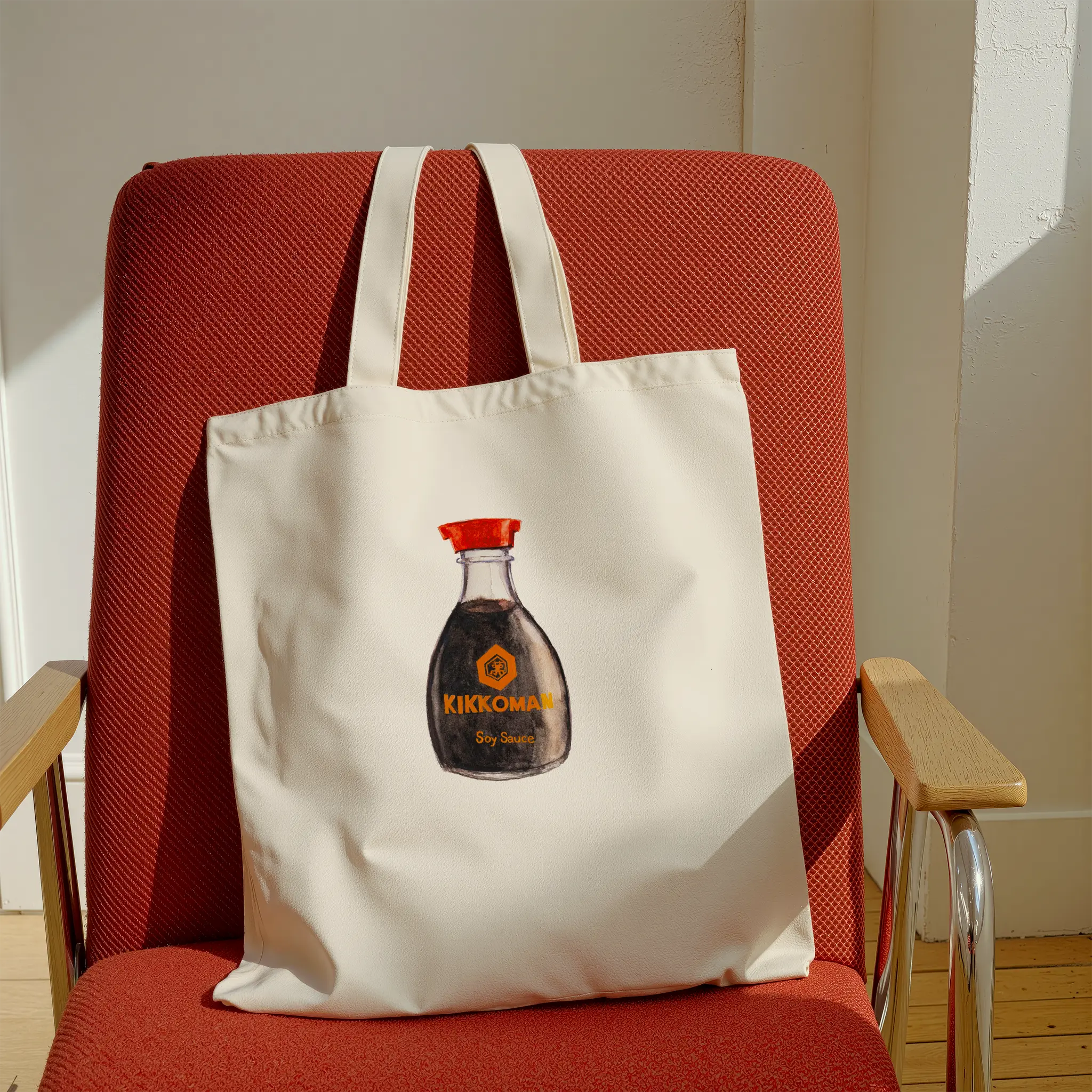 kikkoman soy sauce original watercolor design cotton tote bag for modern interior display