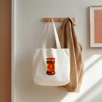 spicy chili crisp cotton tote bag, watercolor illustration, flat lay product view with white canvas and jar artwork