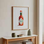 tabasco pepper sauce watercolor art print, framed bottle illustration for modern wall decor