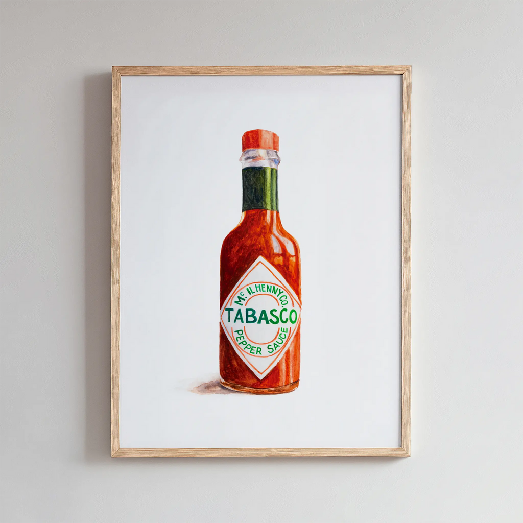 tabasco watercolor print, original watercolor design framed art print for wall art