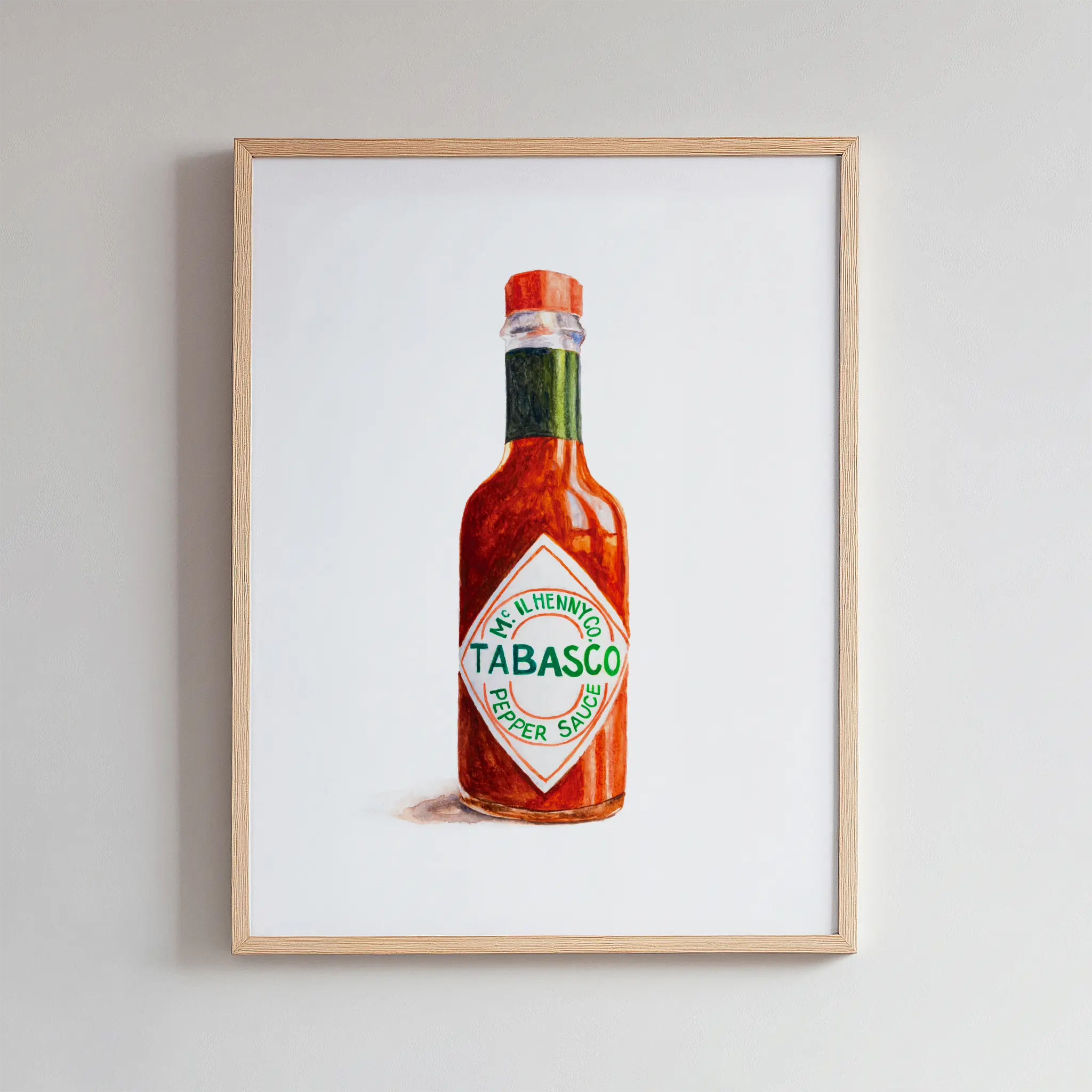 tabasco watercolor print, original watercolor design framed art print for wall art