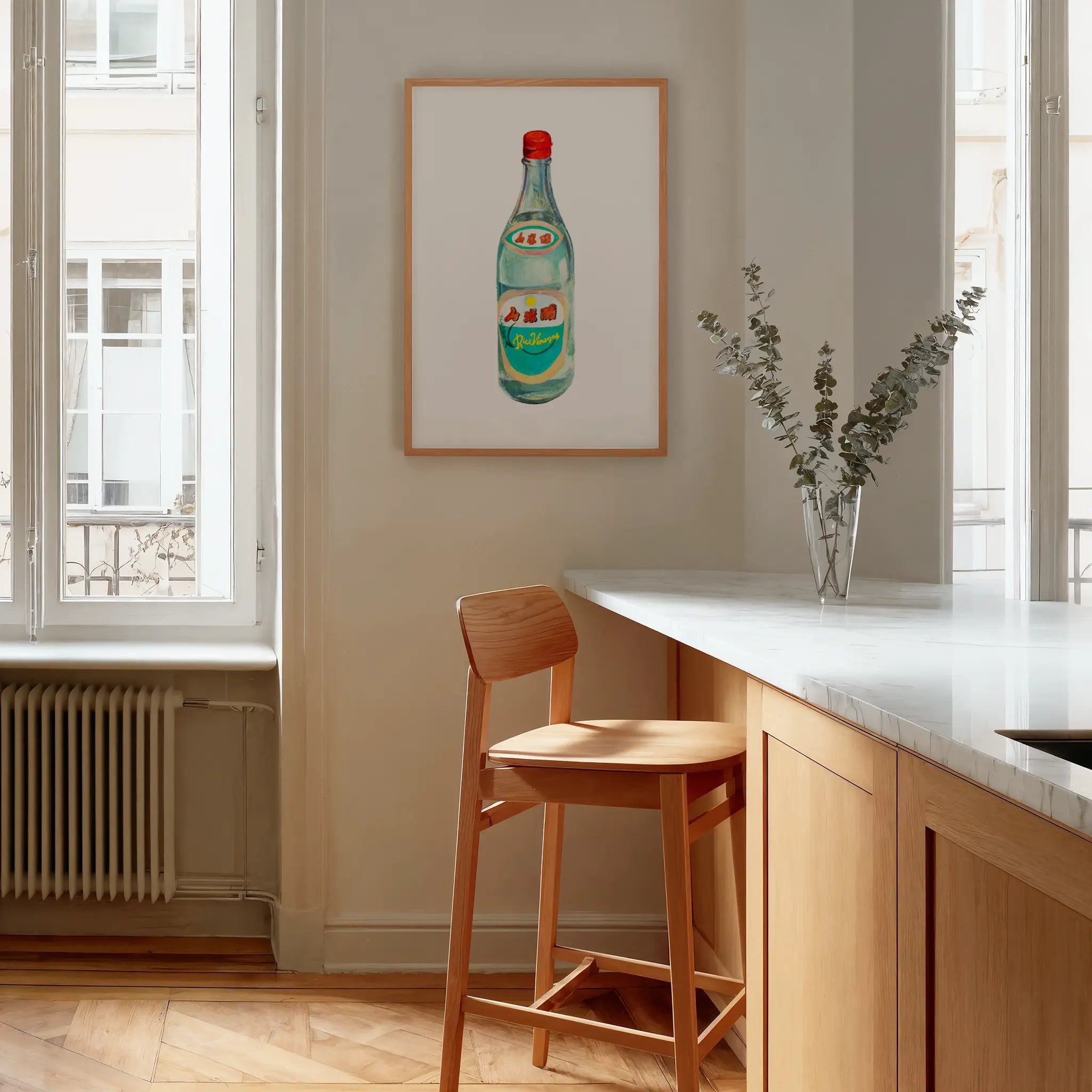 suntory whiskey watercolor illustration art print for modern kitchen wall decor