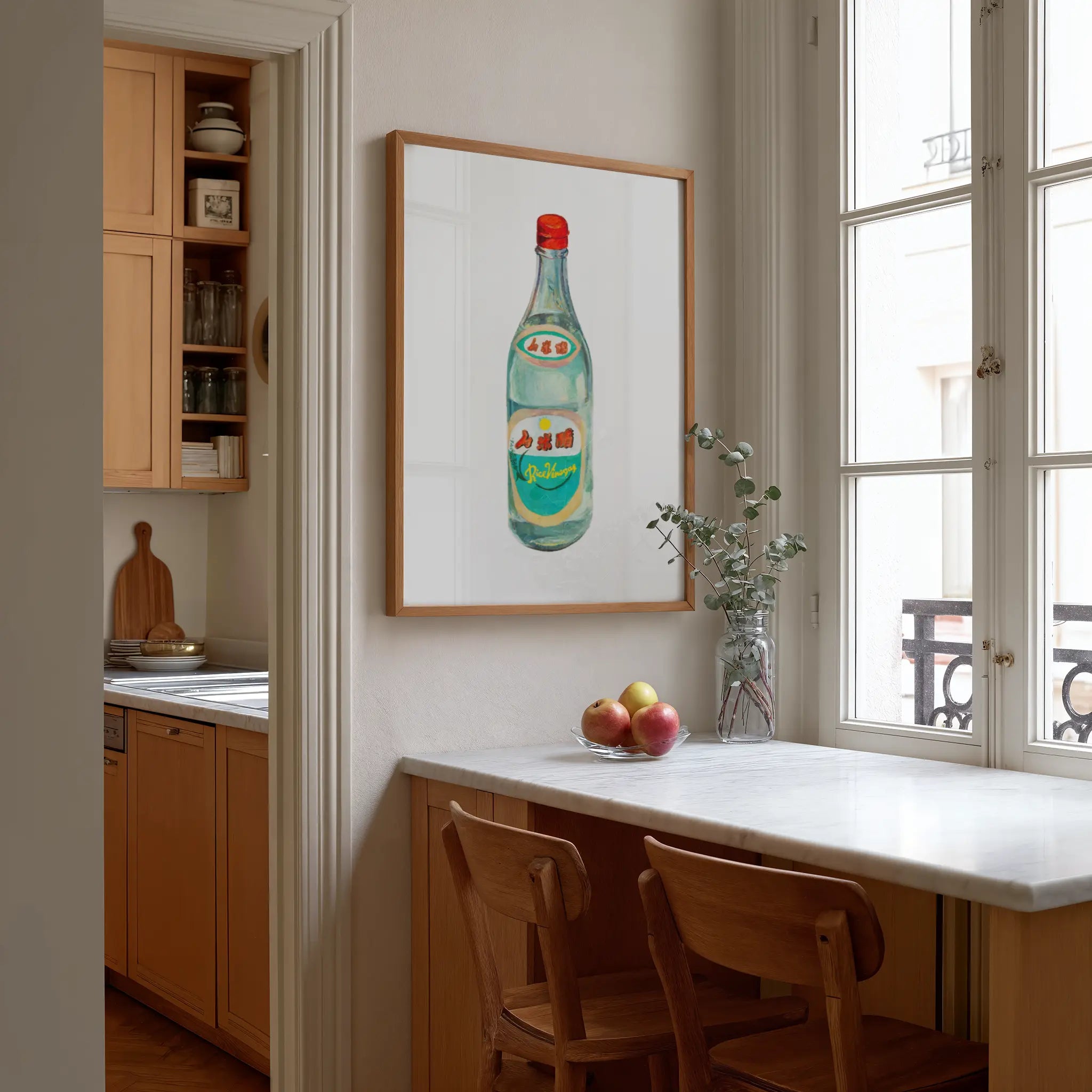 rice vinegar watercolor illustration art print for kitchen wall decor