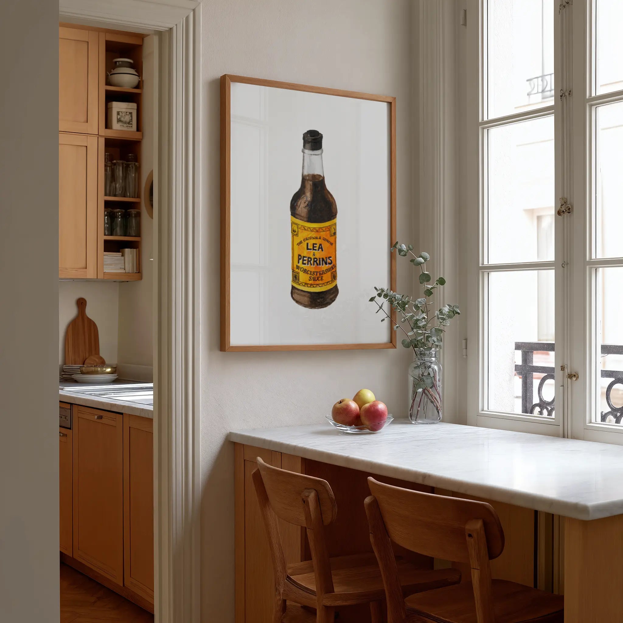 lea & perrins worcestershire sauce watercolor print, framed wall art for kitchen decor