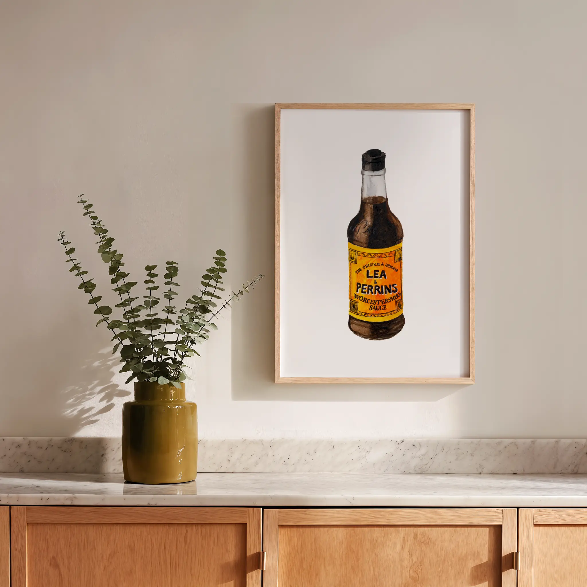 lea & perrins worcestershire sauce watercolor art print for modern kitchen wall decor