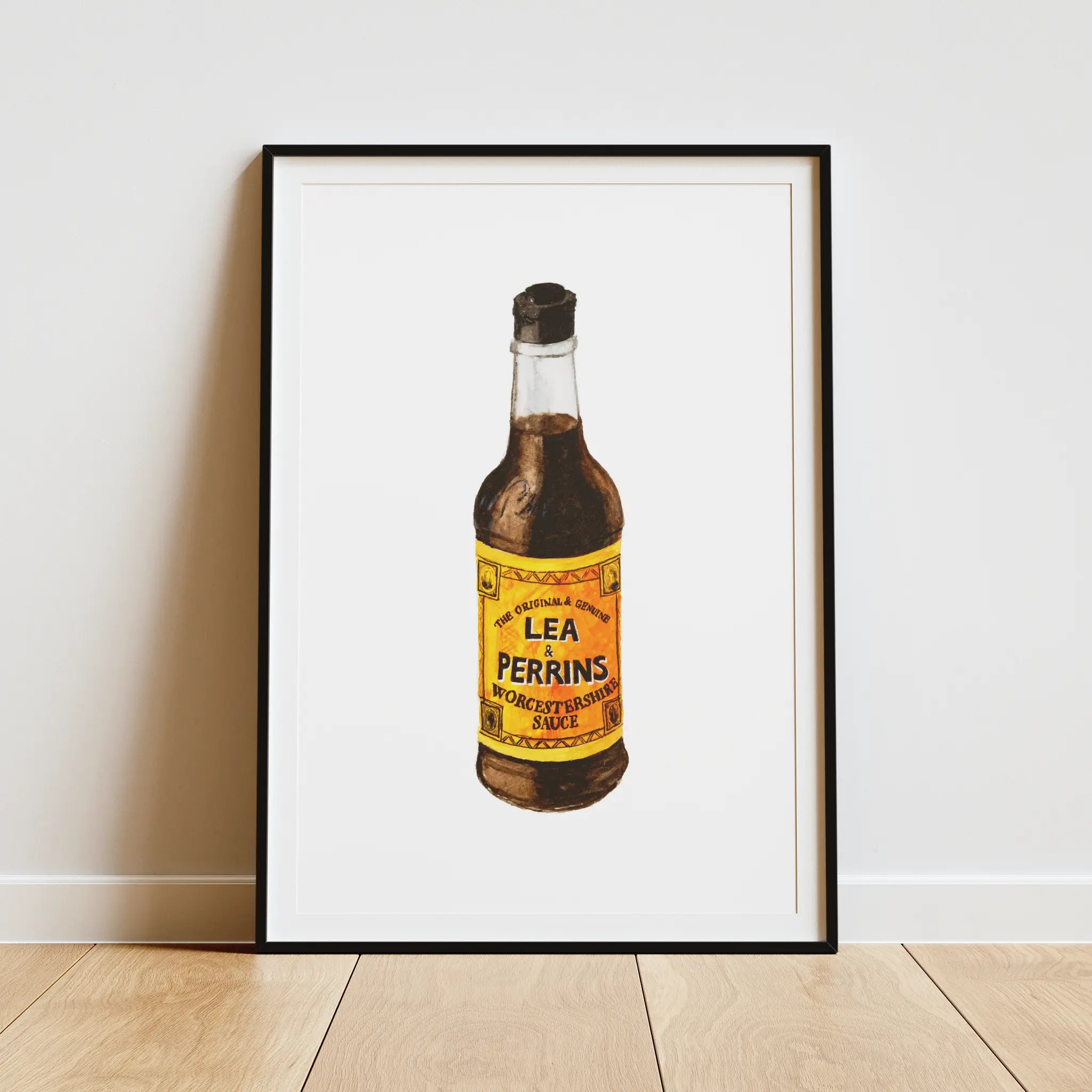 lea & perrins worcestershire sauce watercolor print, framed wall art for modern interior