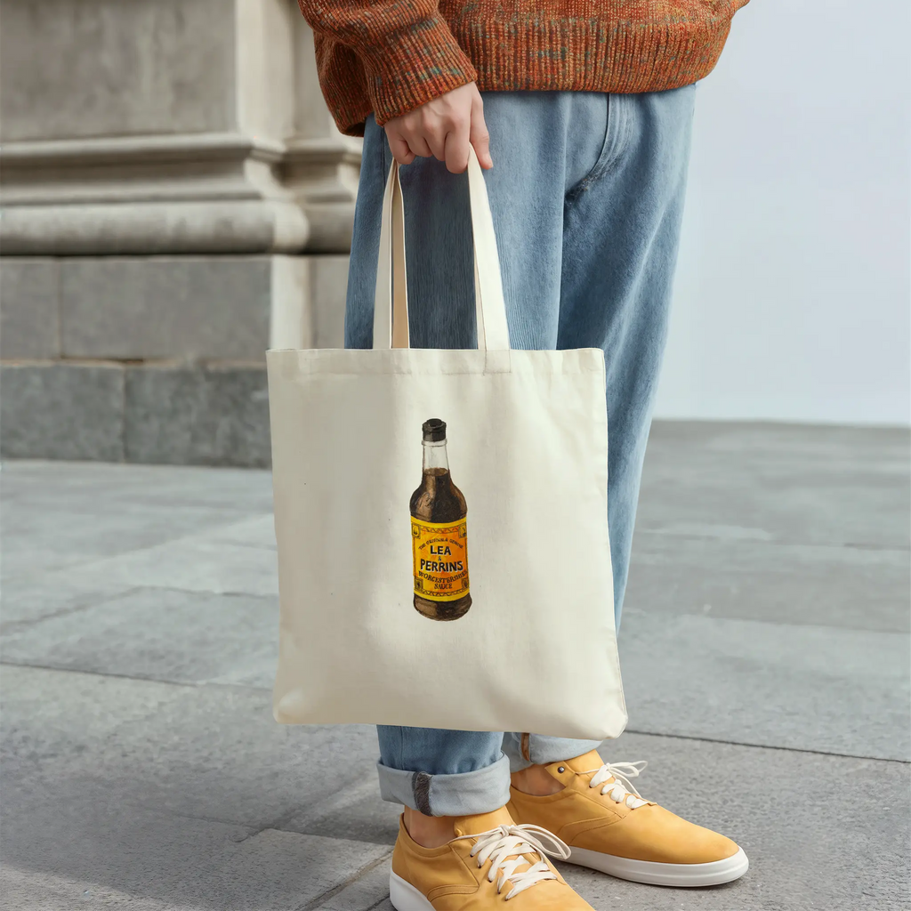 lea & perrins worcestershire sauce watercolor illustration cotton tote bag for everyday use