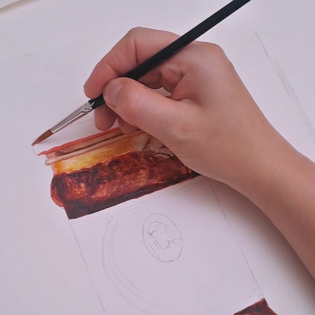 hand painting a watercolor spicy chili crisp painting